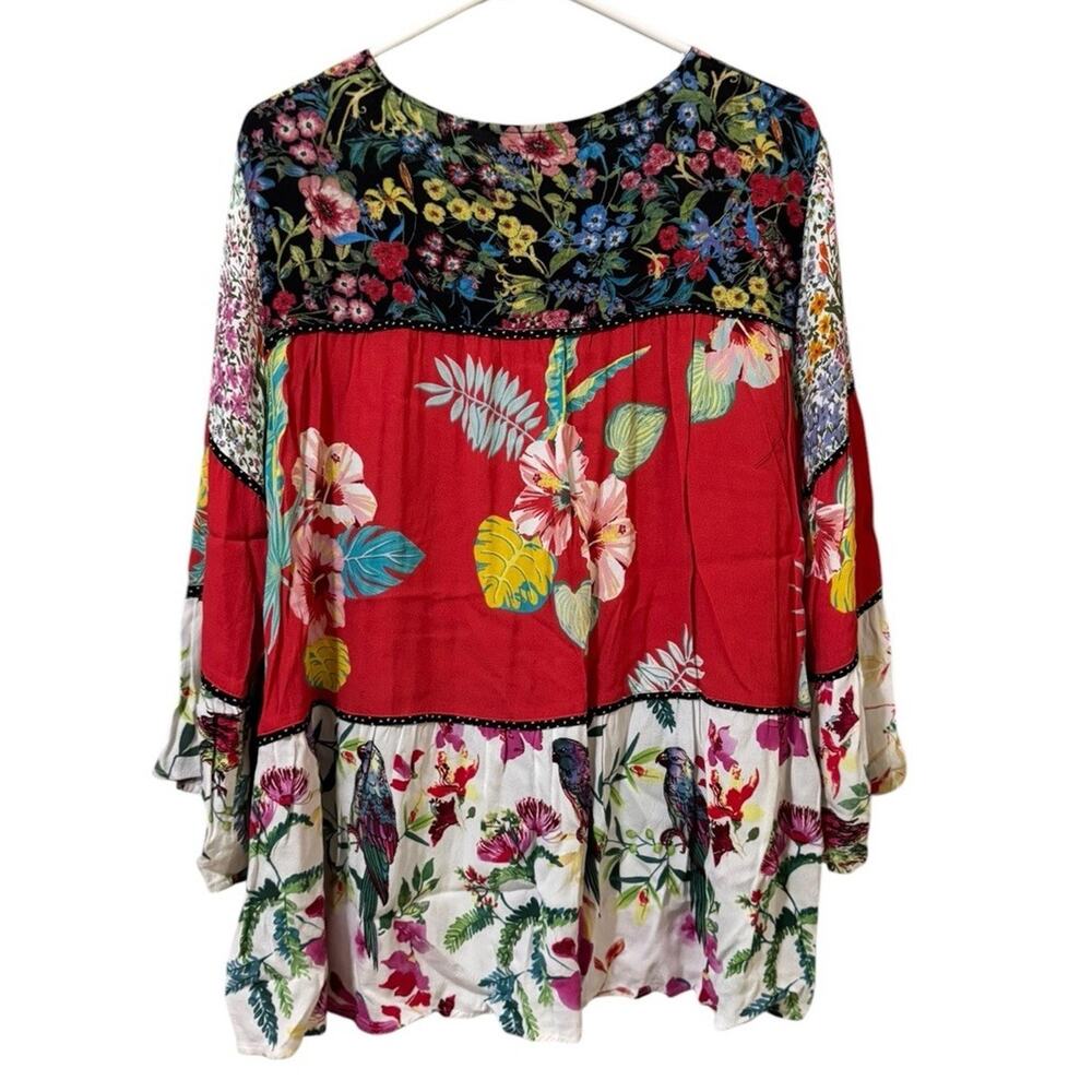John Mark Women Size Large Tiered Tunic Blouse Peasant Bohemian Tropical Hippie - Picture 2 of 10